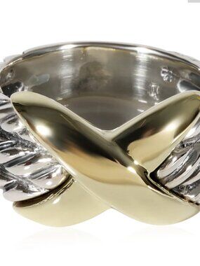 David Yurman 3 Row Cable Ring in 14K Yellow Gold/Sterling Silver Good Condition